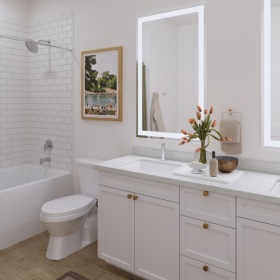 a bathroom with a shower, toilet and a sink